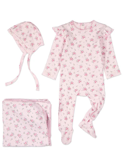 3 Pc Footie Set-Ruffled Sleeve Floral