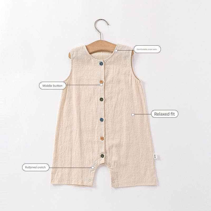 Baby summer sleeveless breathable cotton jumpsuit: Apricot vest shorts / 66(3-6M)