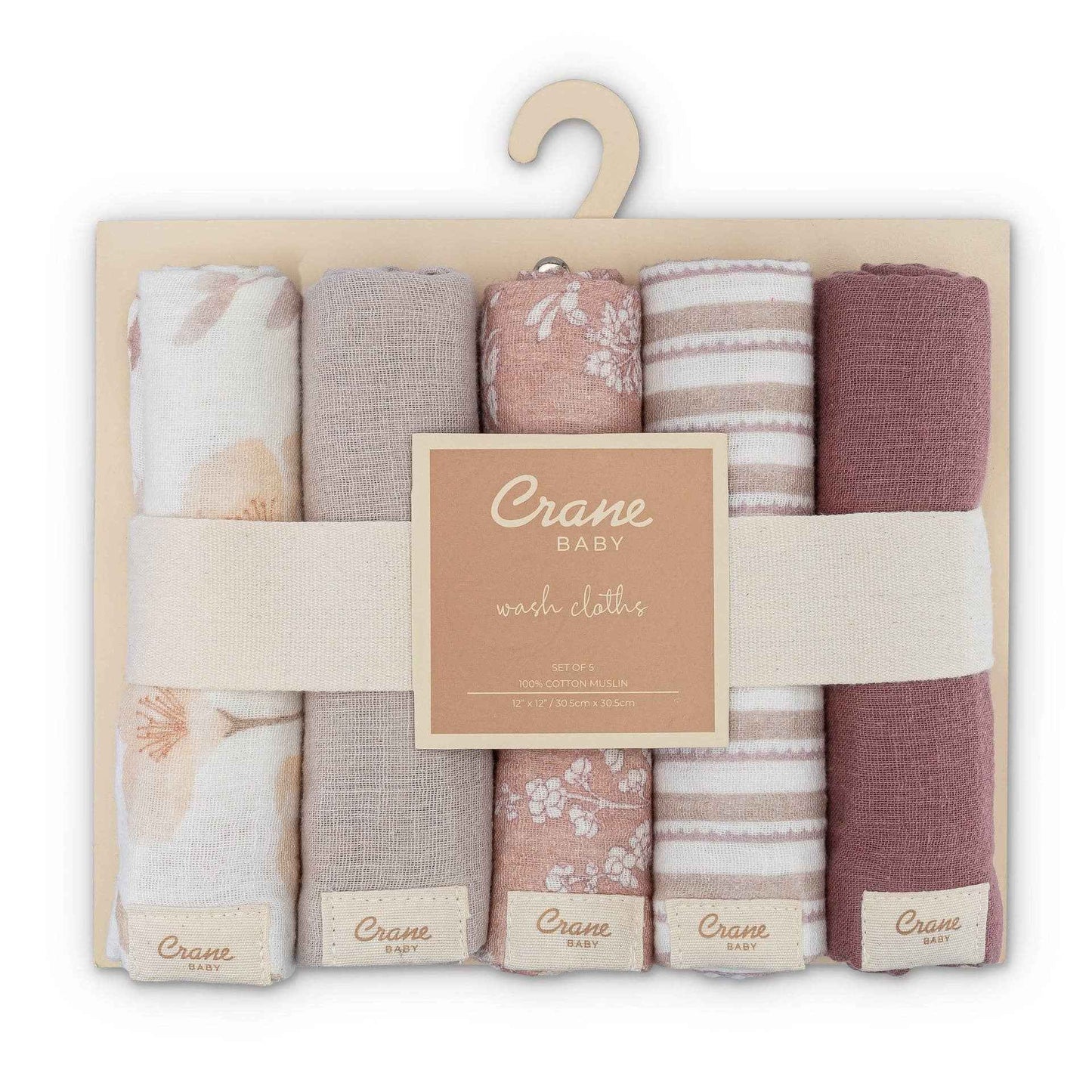 Crane Baby - Violet 5-Piece Cotton Baby Washcloth Set