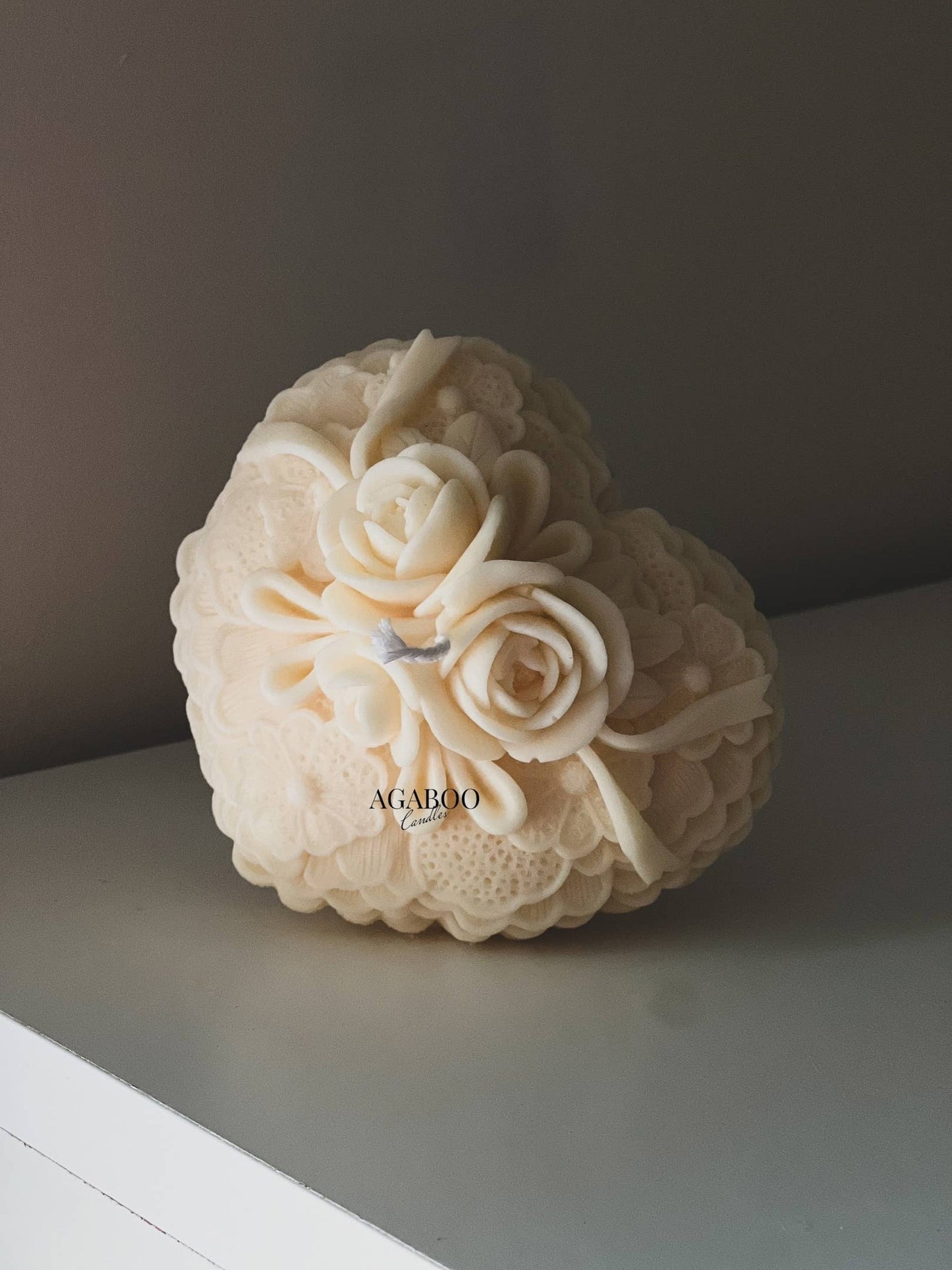 Elegant Rose-Adorned Heart Candle 3x5in - Valentines