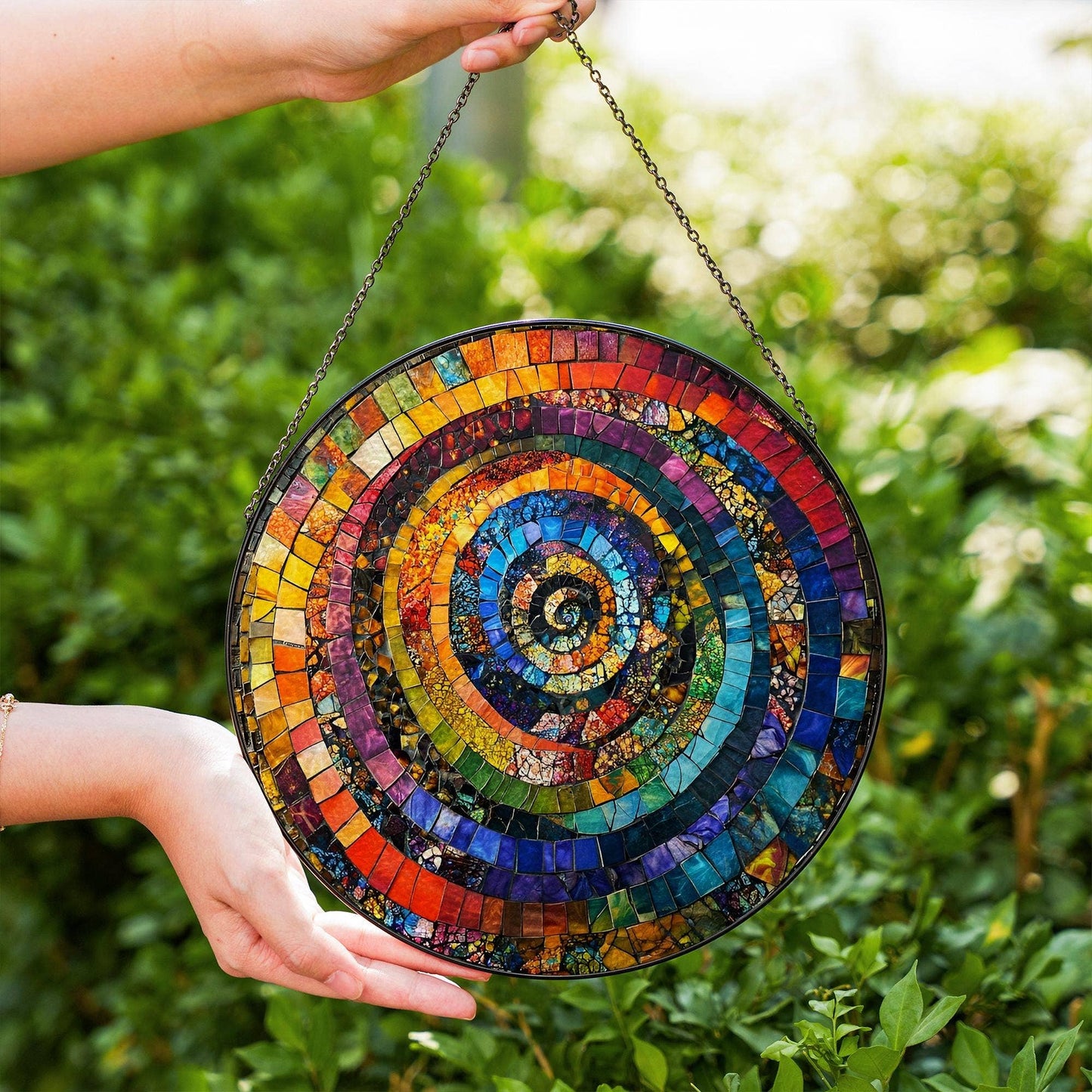 Rainbow Spiral Glass Suncatcher, Colorful Geometric Decor