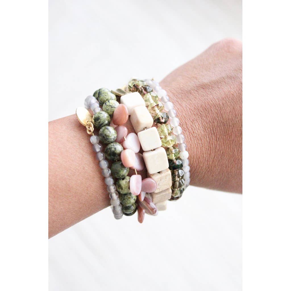 Athena agate, jasper, pearls, and glass bracelet