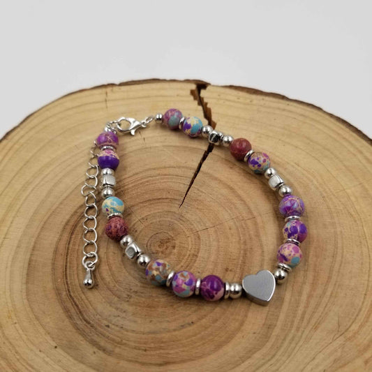 Natura Purple Crazy Lace Agate Beads Heart Bracelet
