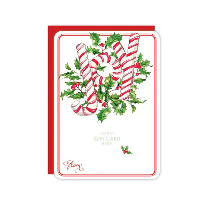 Candy Cane Joy with Holly and Berries Gift Card Greeting