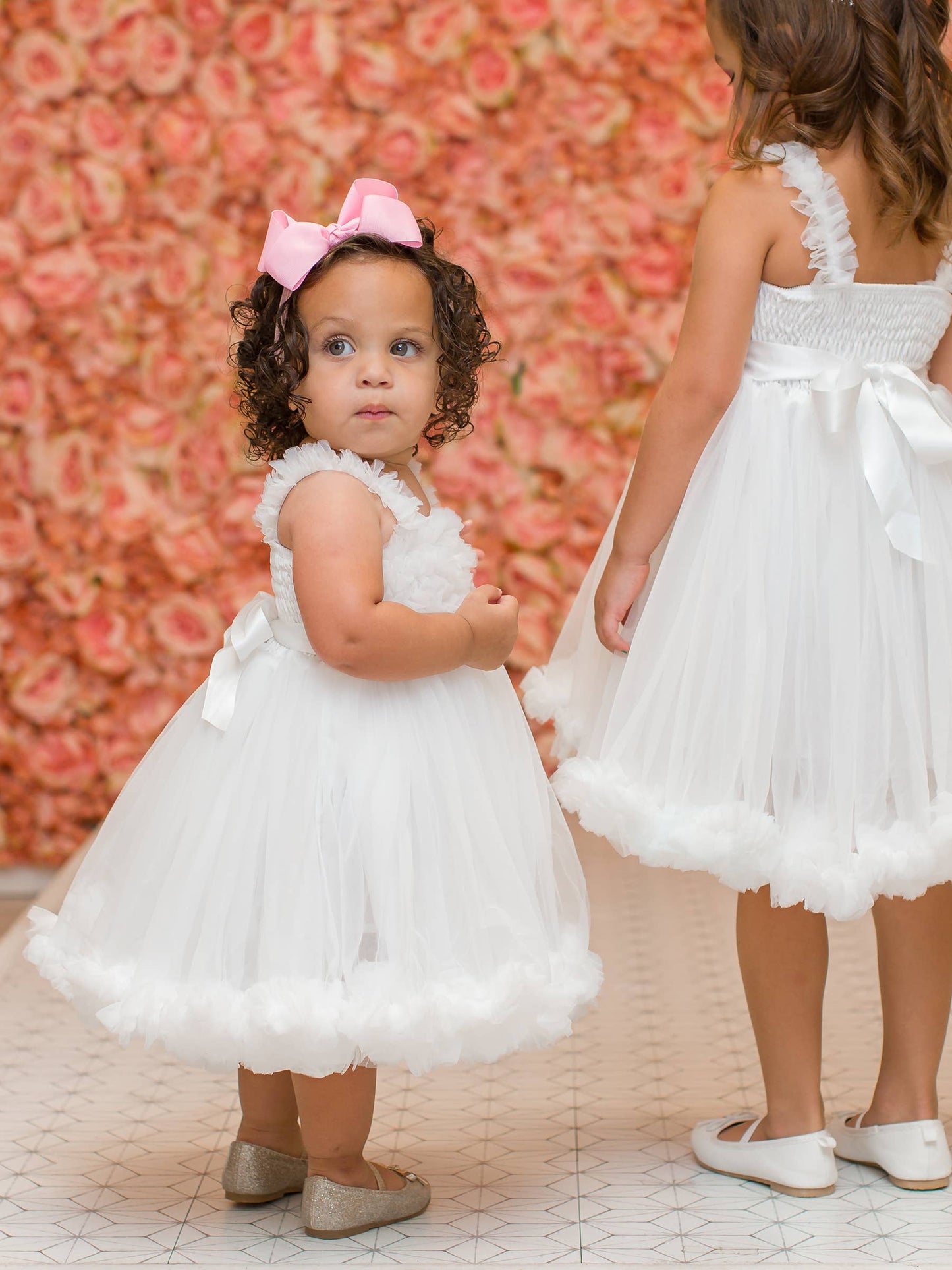 Girls White Tulle Empire Waist Princess Petti Dress