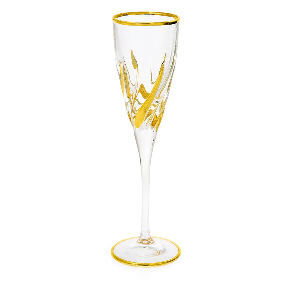 Trix Gold Crystal Prestige Champagne Flute- Venetian Glass