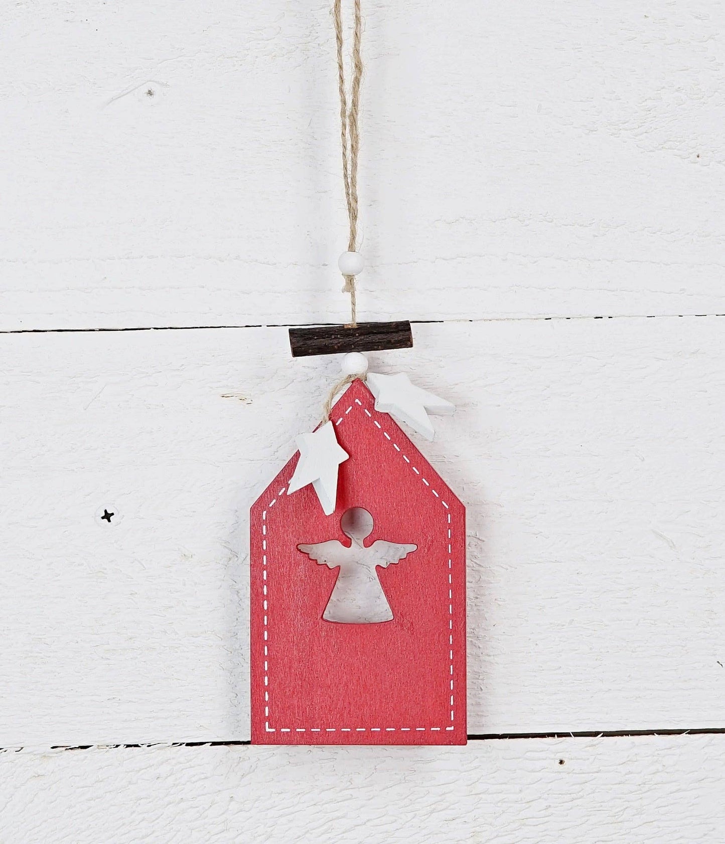 WOODEN ORNAMENT-RED TAG W/ANGEL CUTOUT