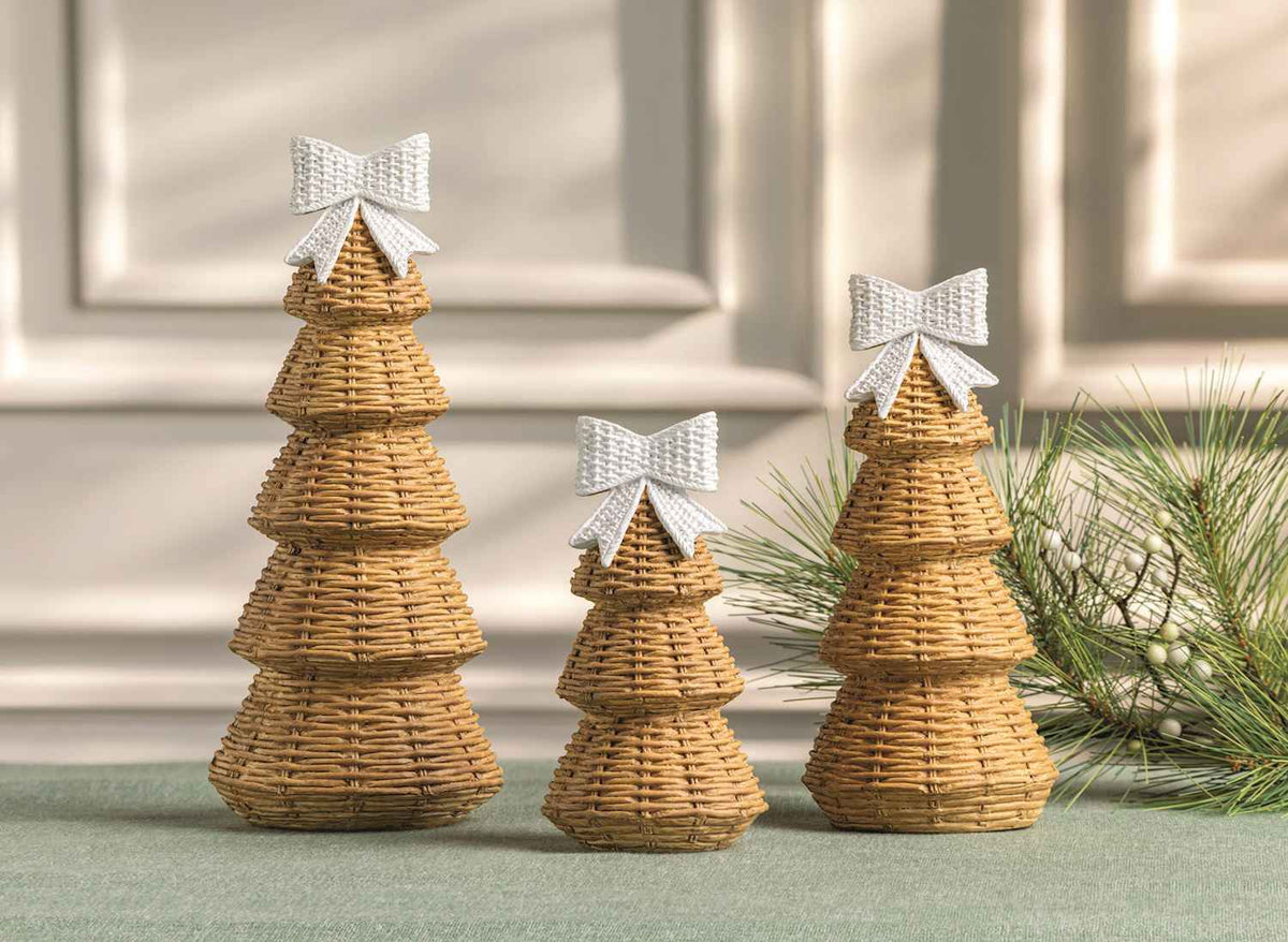 Large Wicker Look Resin Christmas Tree Sitter
