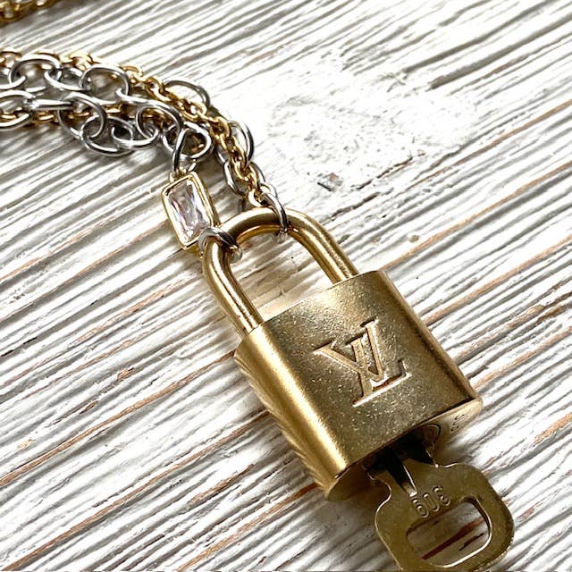 Louis Vuitton lock necklace repurposed upcycled LV