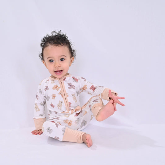 Bamboo Baby Convertible Zipper Pajamas - Teddy Bear