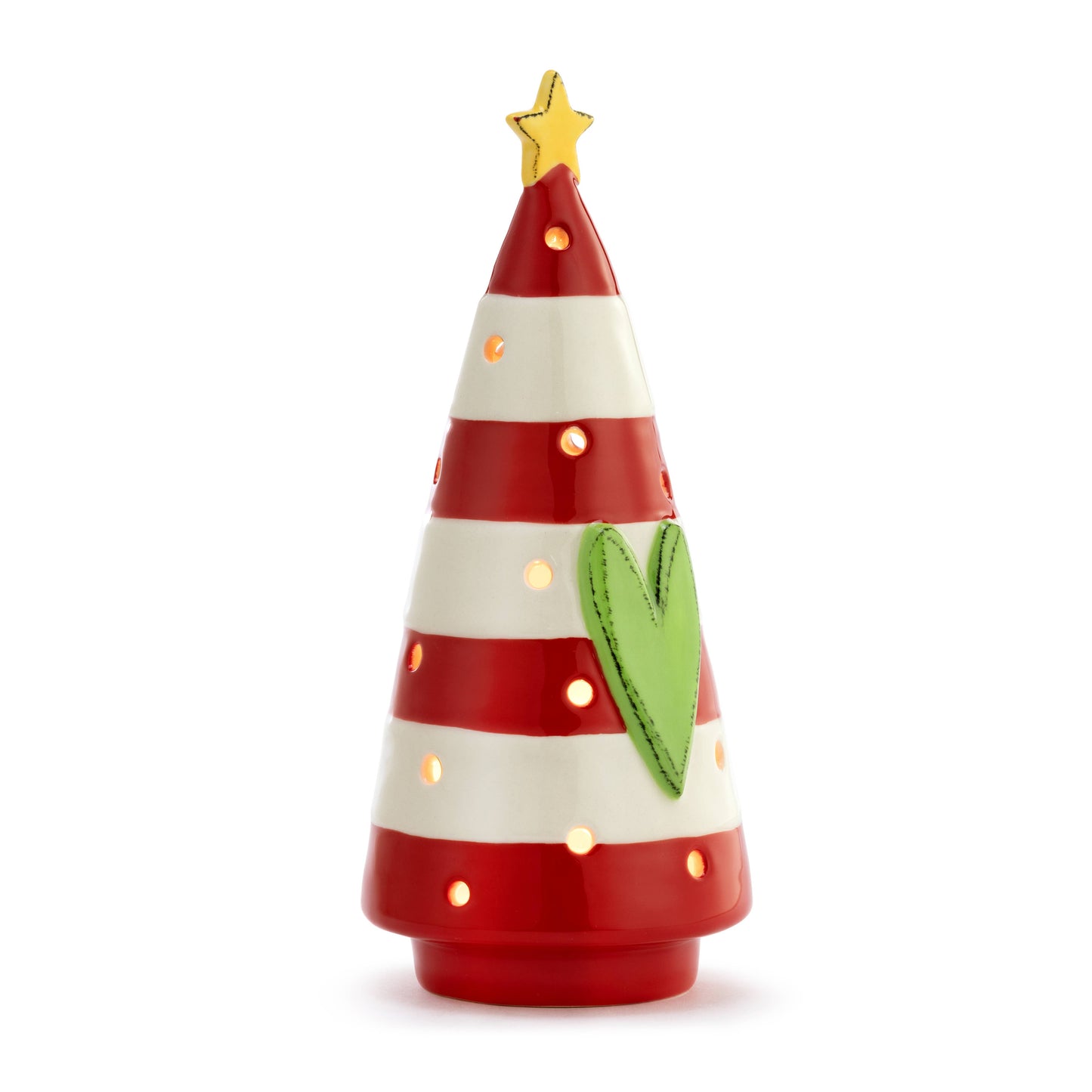 Ceramic Tree Tealight Holder - Red & White Stripes