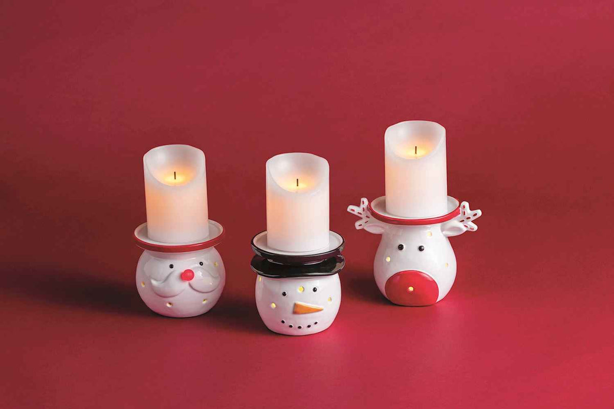 Snowman LED Ceramic Pillar Candle Holder