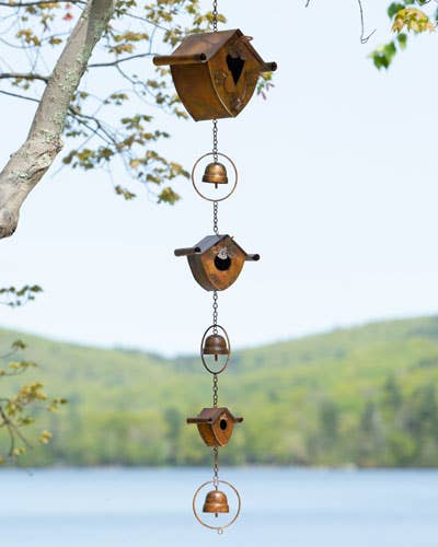 Flamed Triple Birdhouse & Bells Ornament