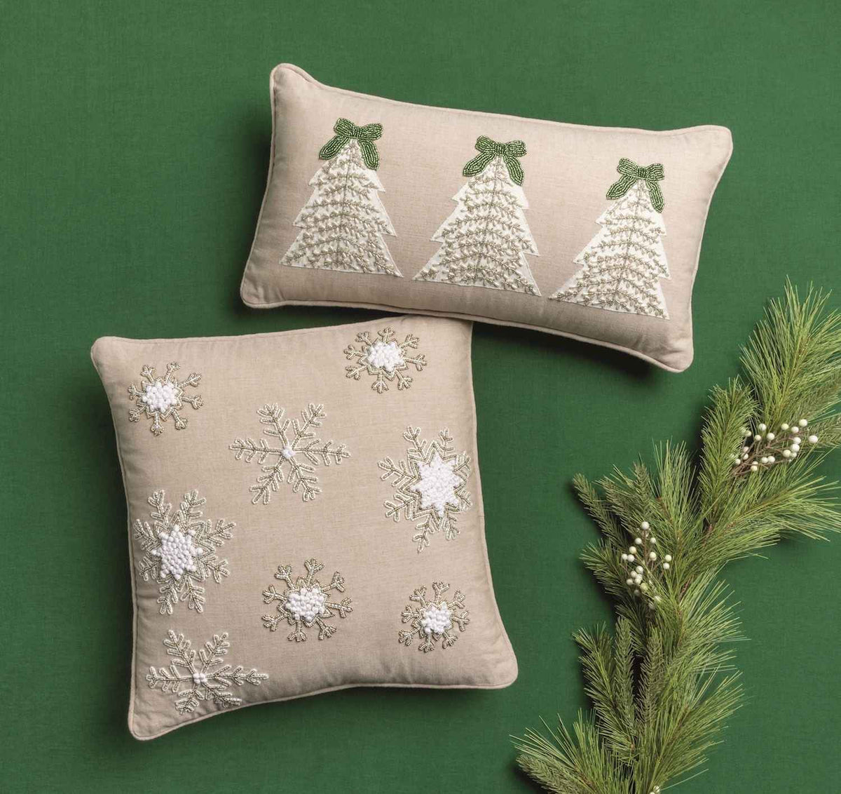 Beaded Snowflake Square Pillow