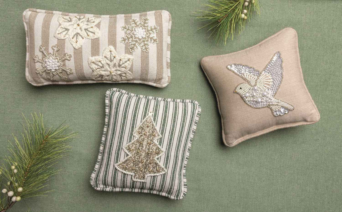 Beaded Turtle Dove Mini Pillow