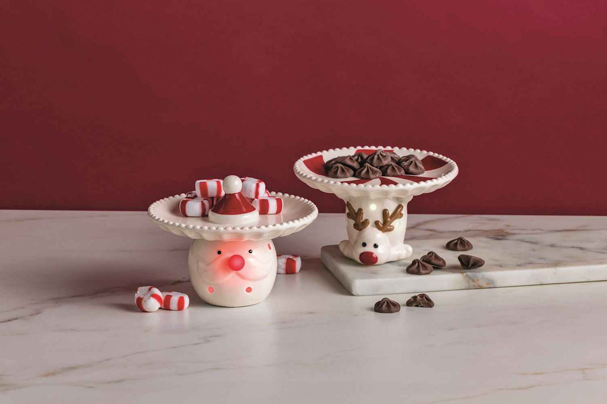 Reindeer Light-Up Peppermint Candy Pedestal Dish