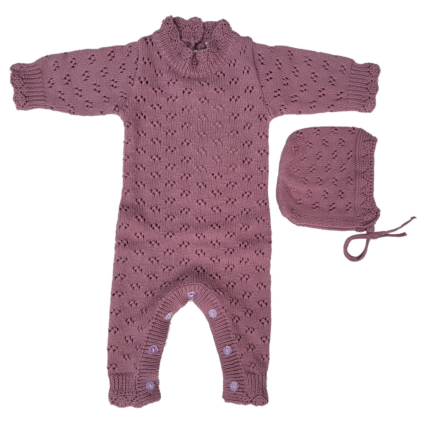 Grace Knitted Romper with Hat 2pc Set Apricot pink or Plum