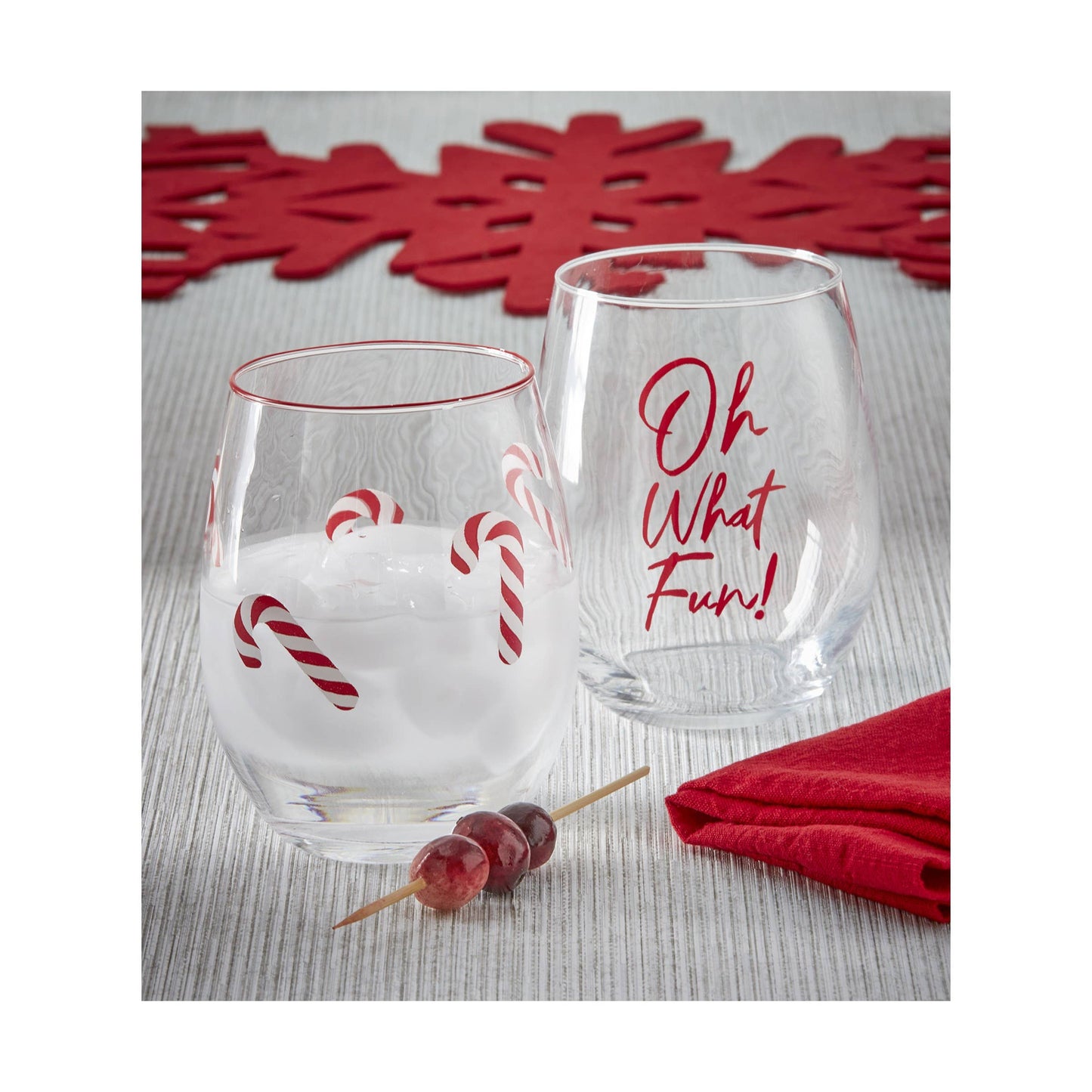 Candy Cane Stemless Wine - Red