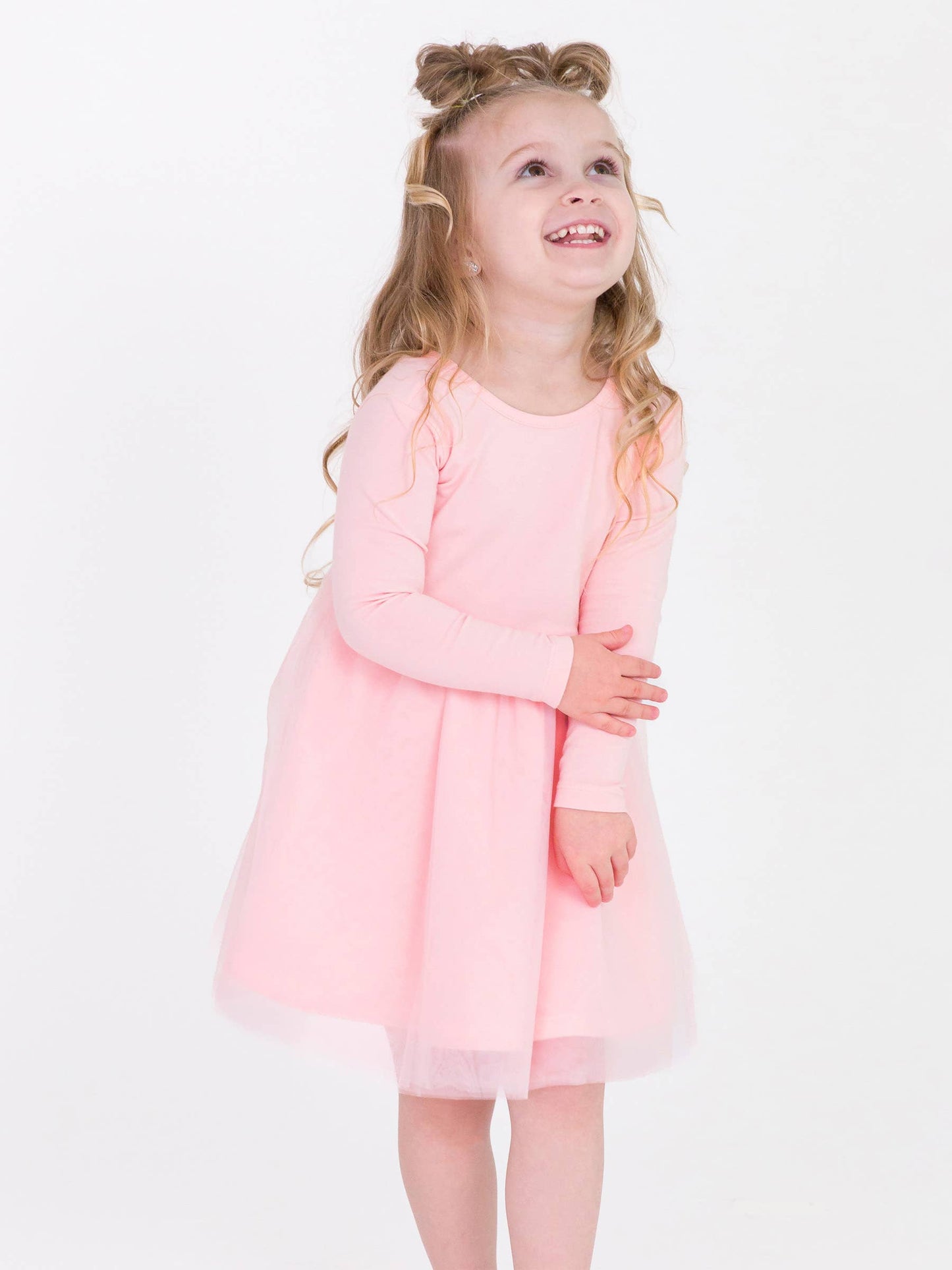 RuffleButts + RuggedButts - Girls Pink Long Sleeve Tulle Twirl Dress