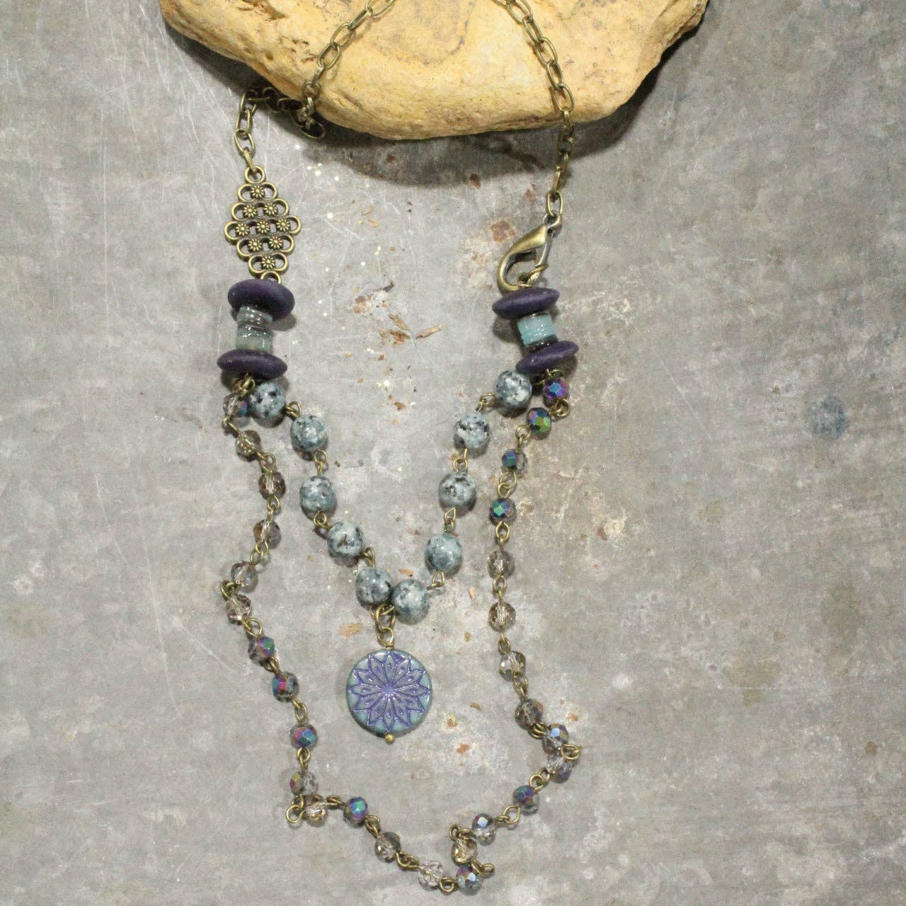 Cool Shades of Blue & Purple Glass Beaded Layered Necklace