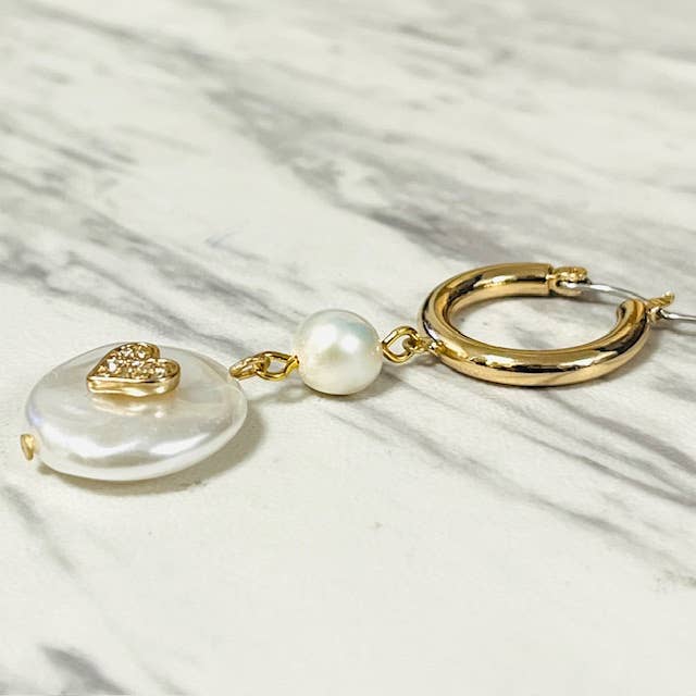 Anita K By Blushing Pink - Crystal Heart & Pearl Drop Hoop