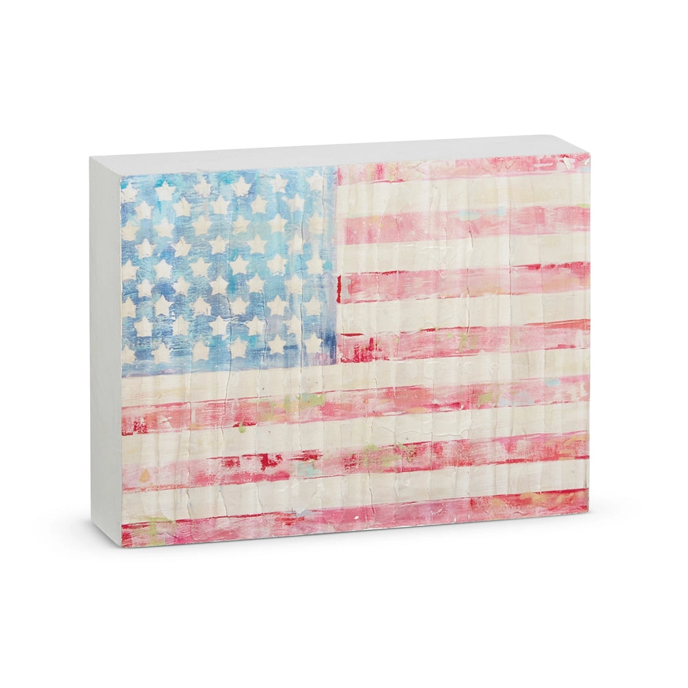 8" Faded American Flag Wood Block