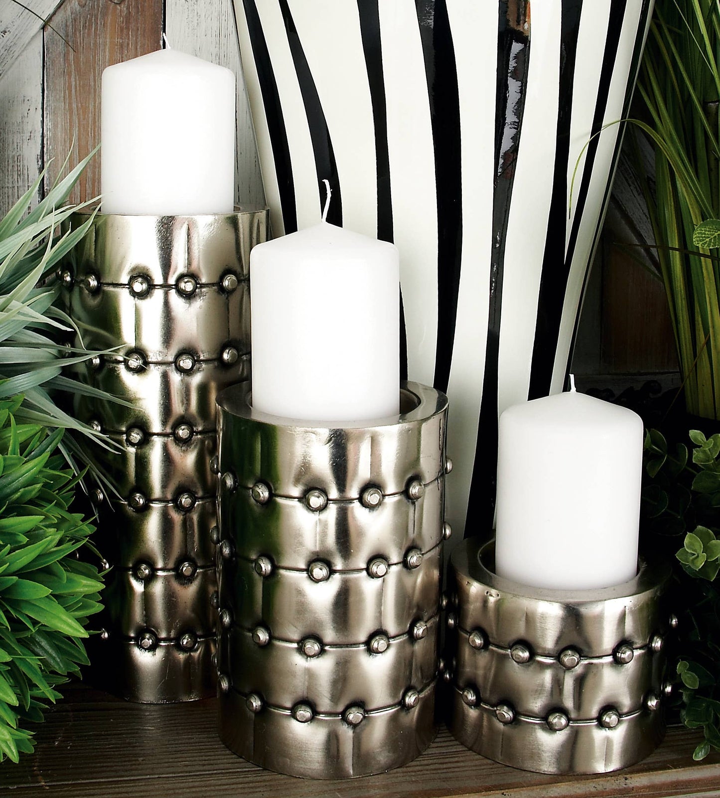 Industrial Silver Metal Candle Holder Set