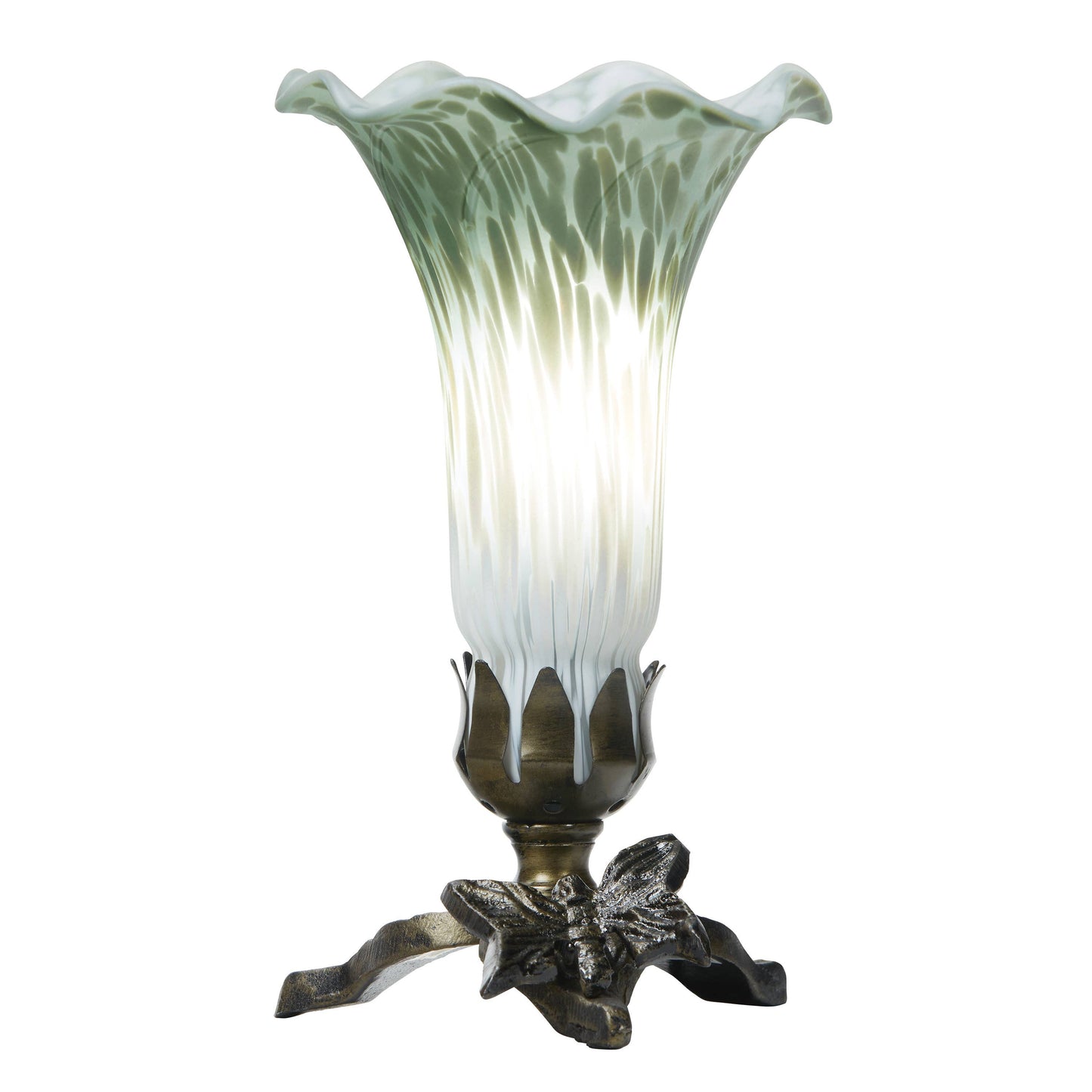 8"H White & Green Lily Glass Butterfly Accent Lamp
