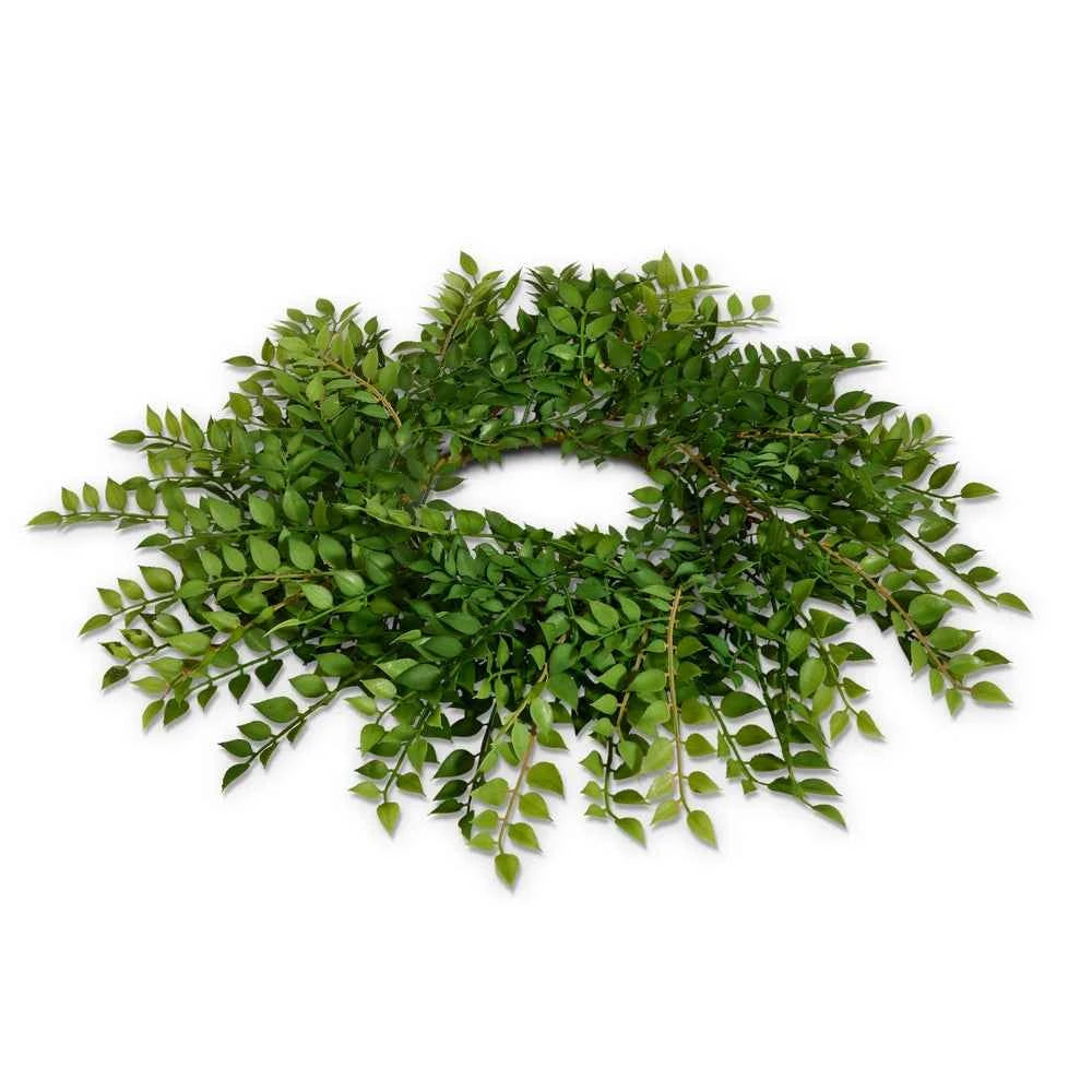 18" Green Ruscus Mini Wreath-Candle Ring