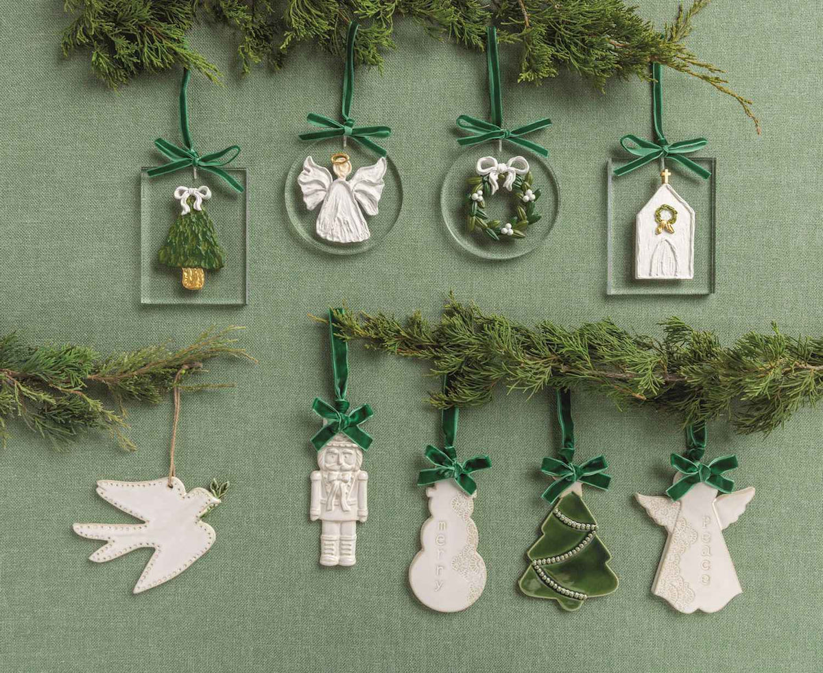Peace Angel Stoneware Ornament with Velvet Ribbon