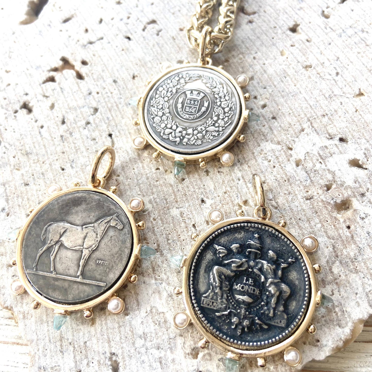 Coin necklace horse equestrian French boutique salon