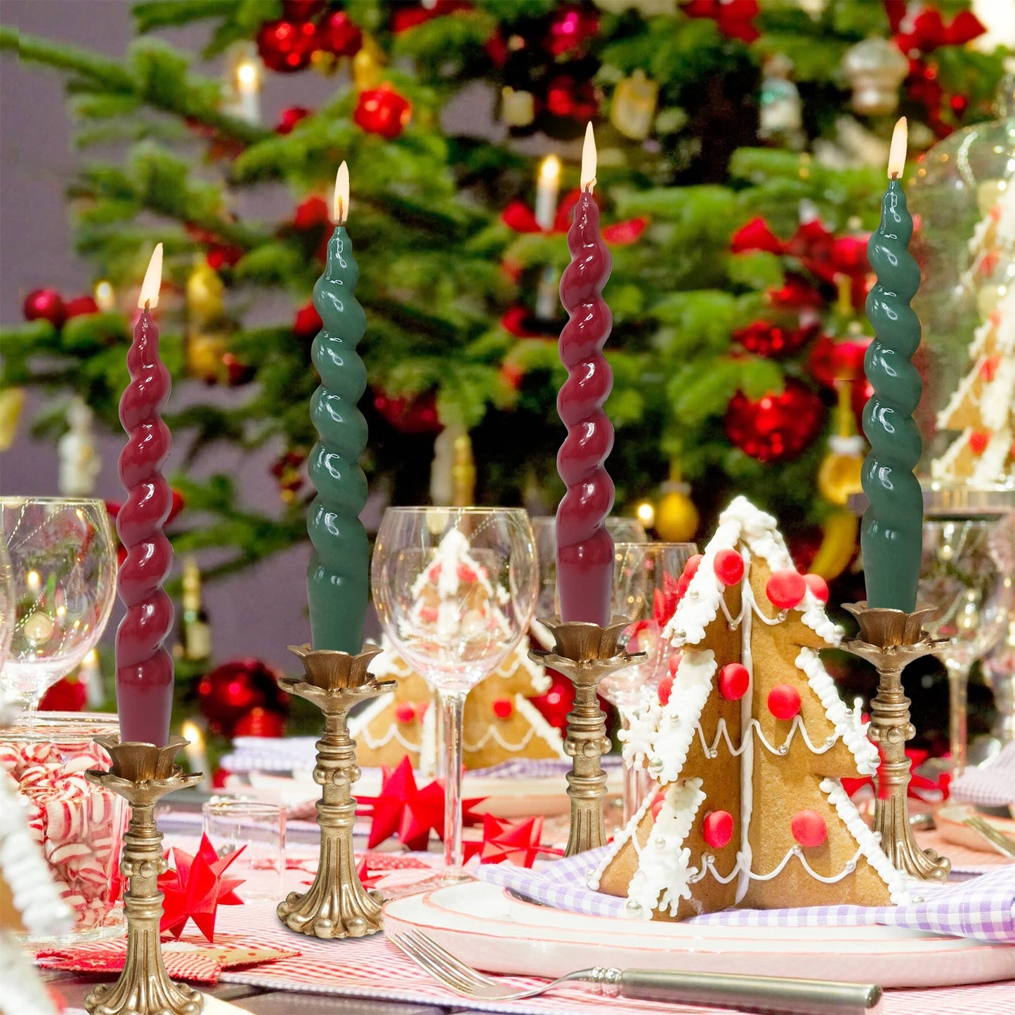 Spiral Christmas Holiday Taper Candles - set of 4