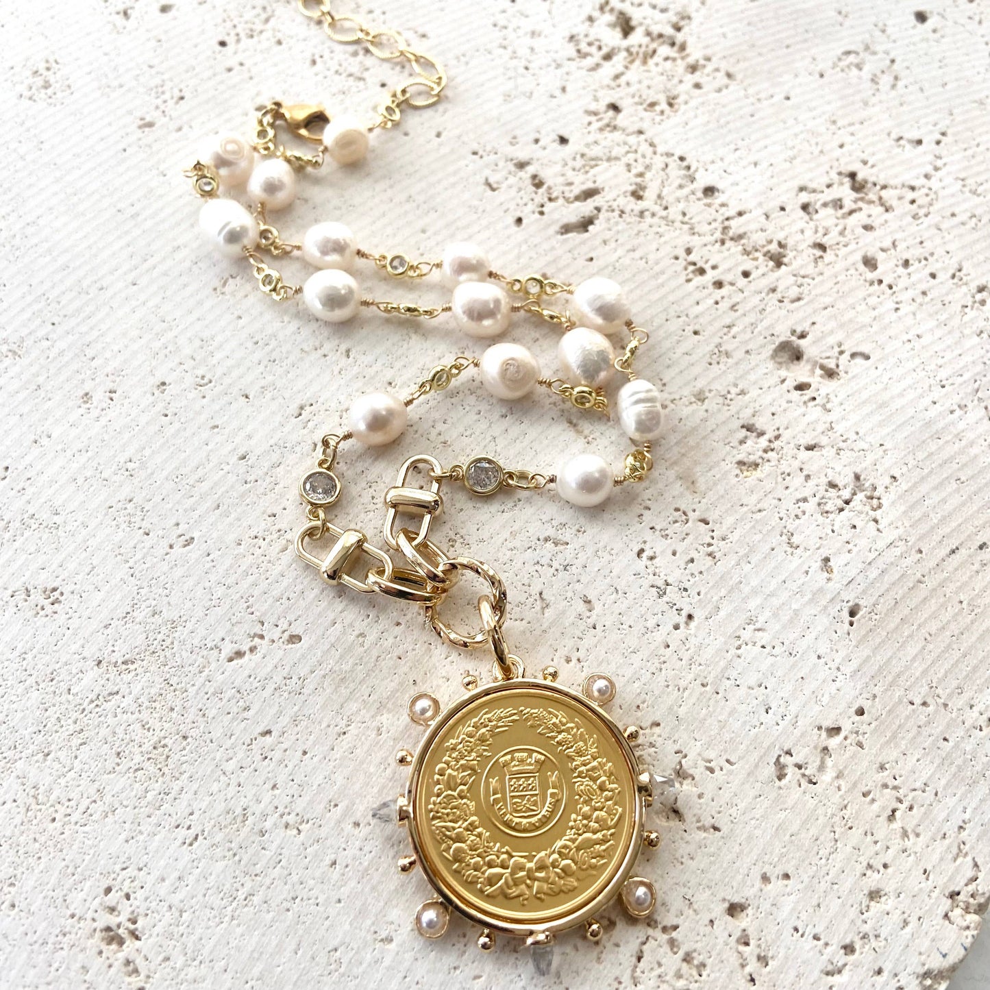 French Coin jewelry fresh water pearl necklace