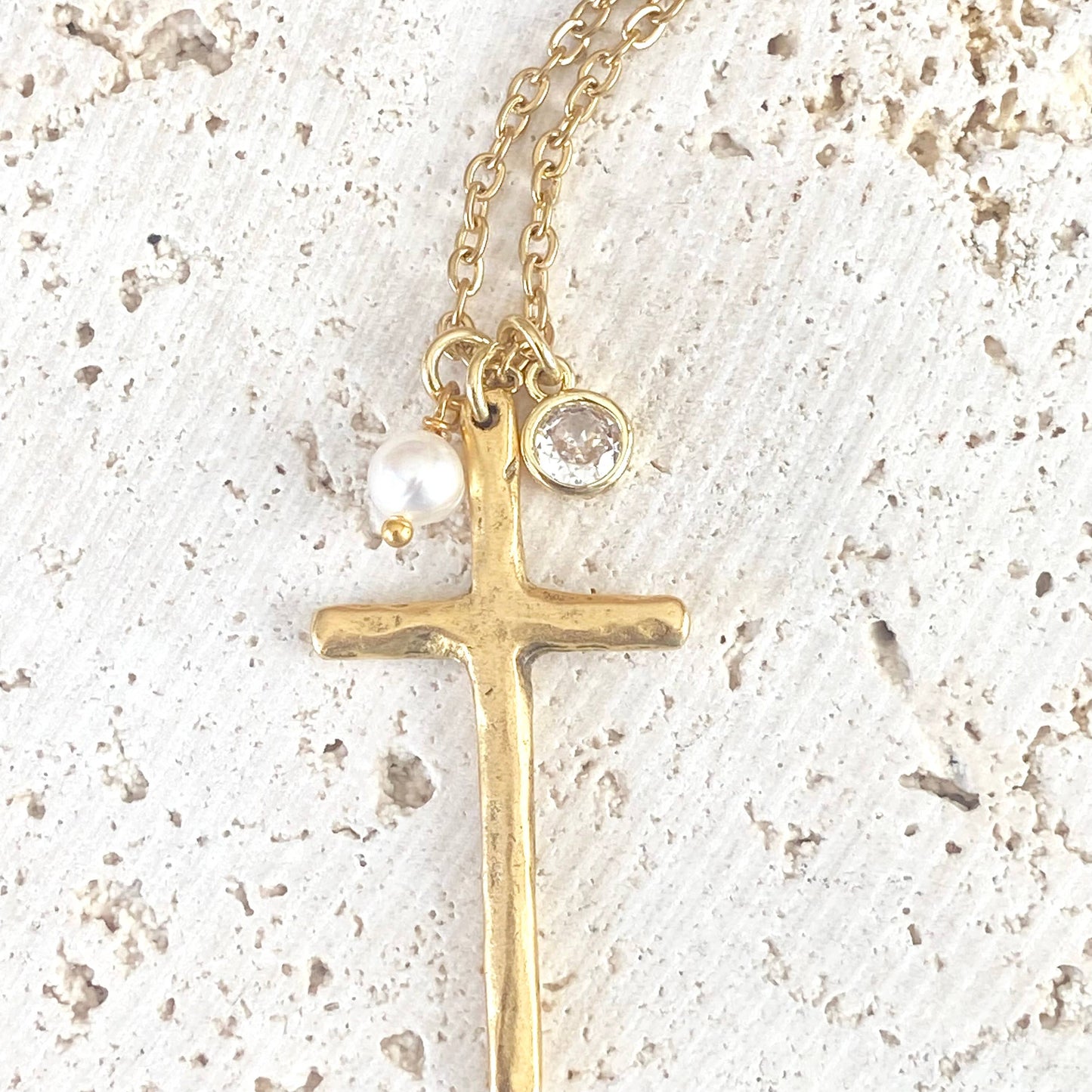 Cross necklace religious jewelry pearl