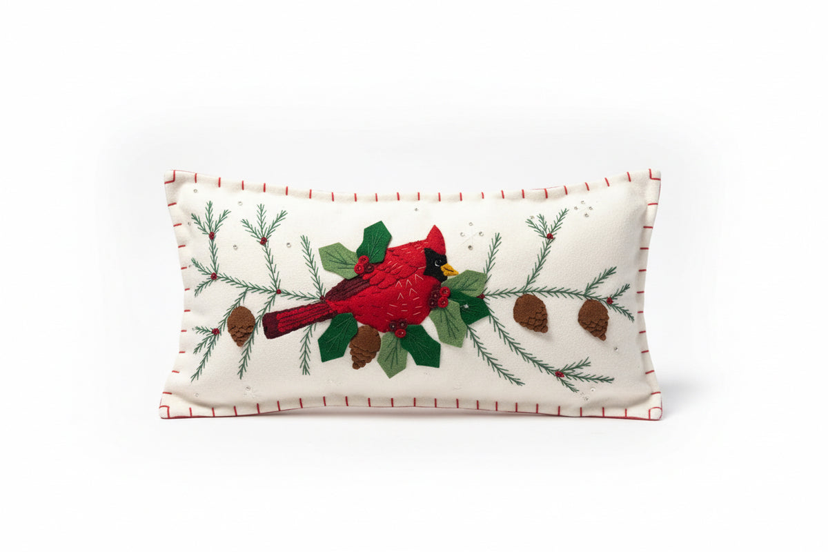 White Cardinal Pillow 8 x 15