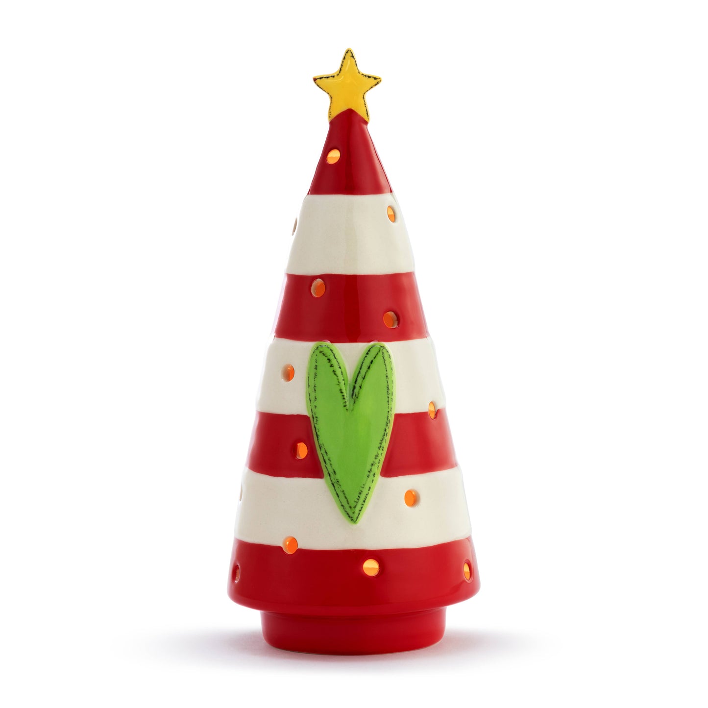 Ceramic Tree Tealight Holder - Red & White Stripes