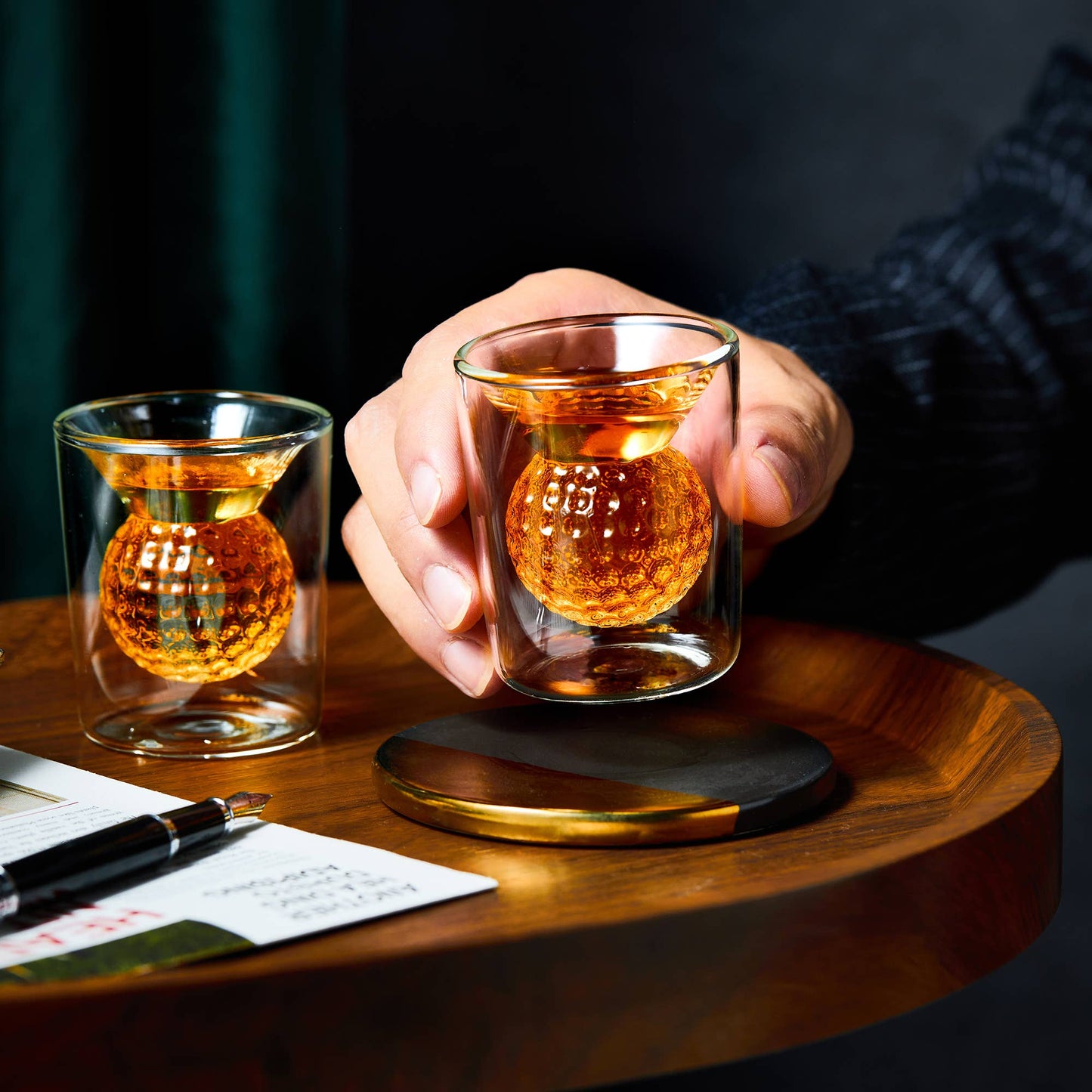 CRAFTGEN - Golf Ball Whiskey Shot Glasses Set of 4 - Golf Gifts for Men
