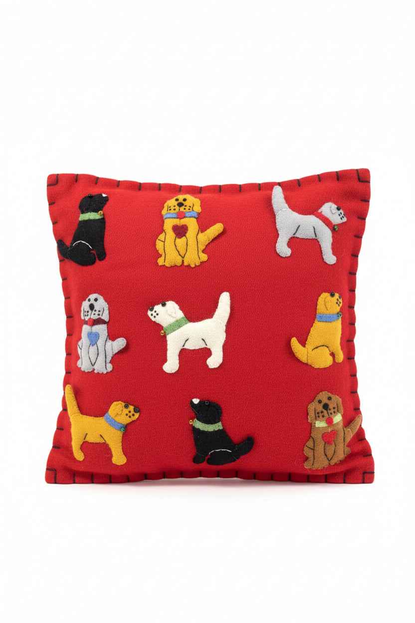Pillow-Red with Dogs
