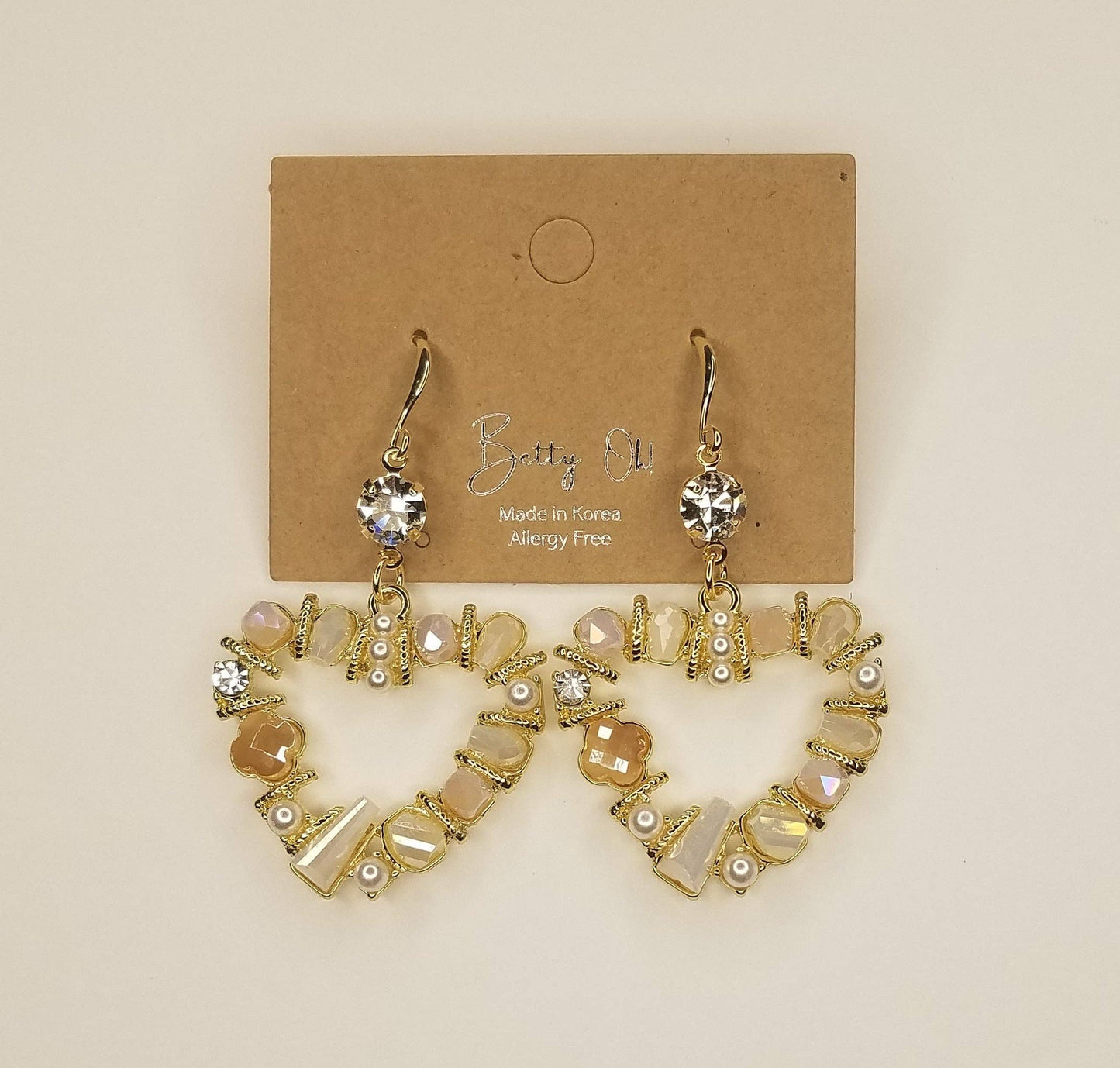 Bead Decorated Heart Shape Dangle Earring