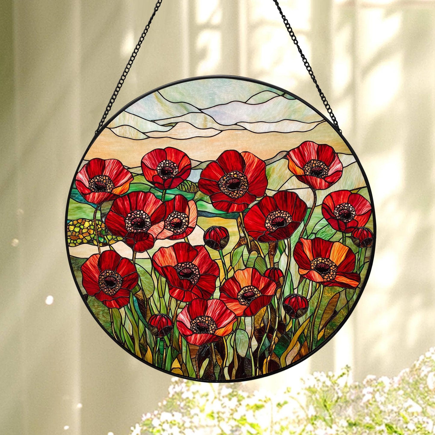 Poppy Stained Glass Suncatcher, Poppy Flower Window Hanging