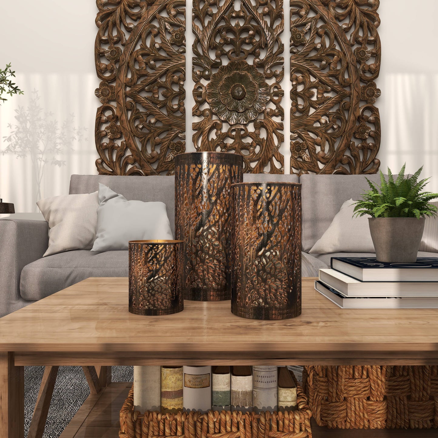 12" Eclectic Bronze Metal Candle Lantern