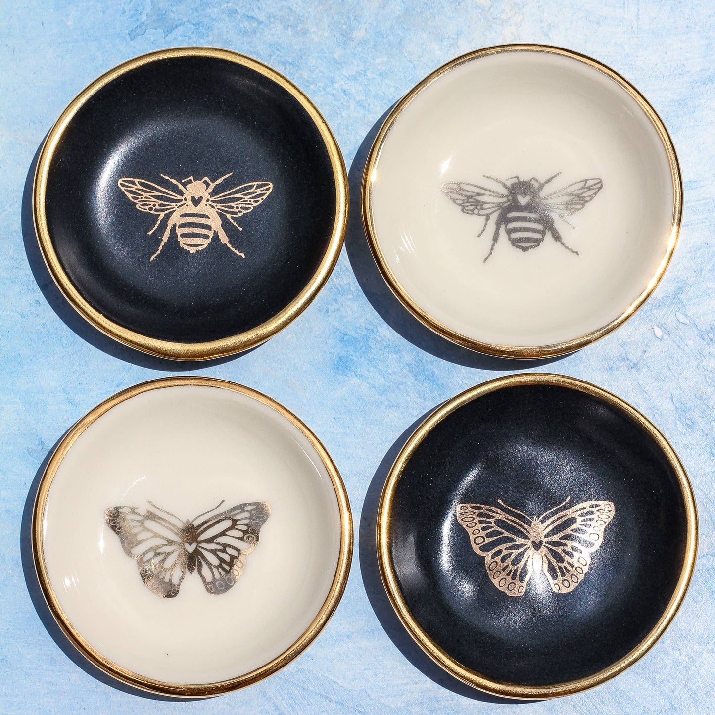 Gold Bee Ring Dish | Handmade Pottery Trinket Dish (black)