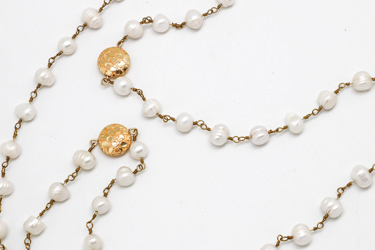 Necklace Freshwater Pearl w/Gold Beads Gold Copper Chain