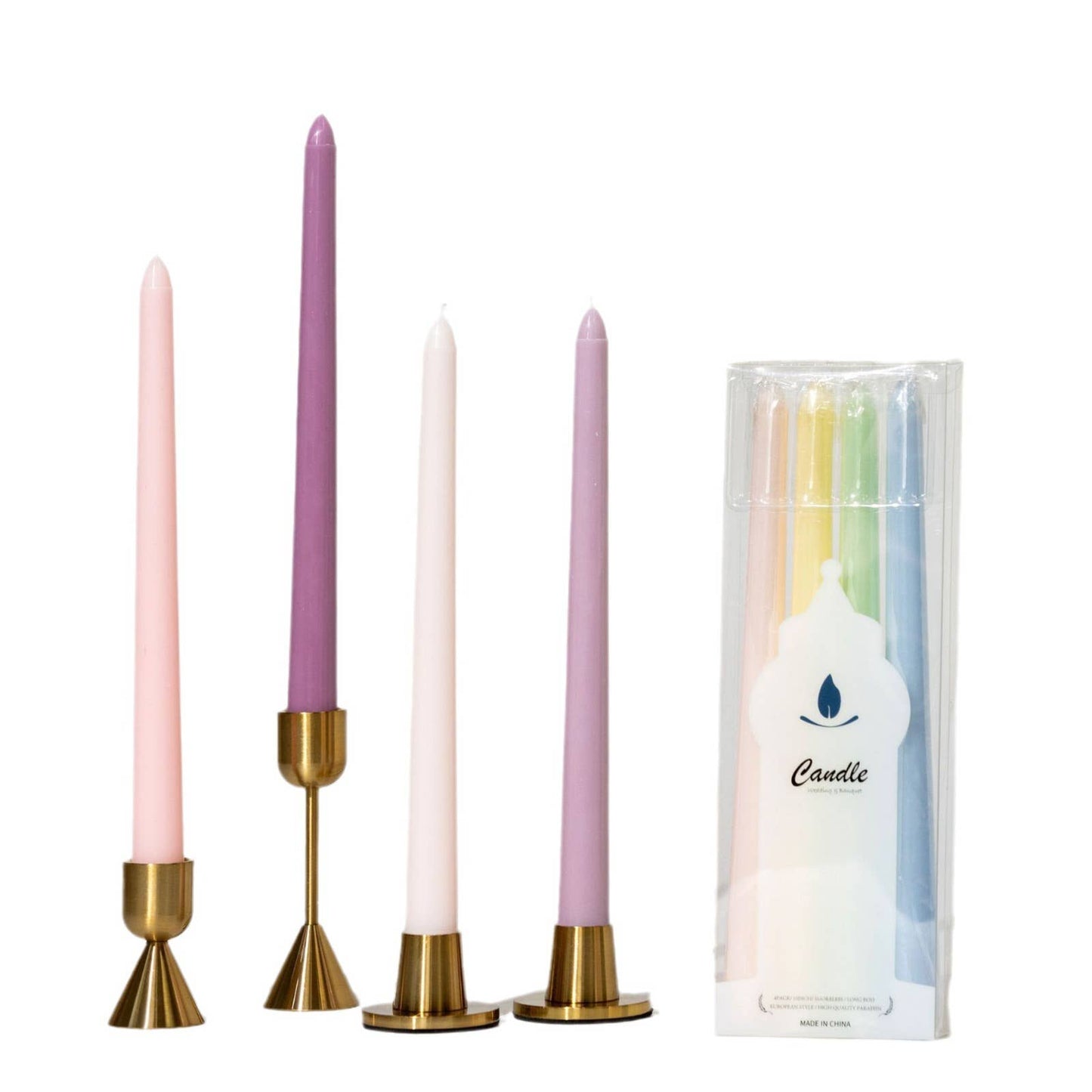 Velas Meta - 4 velas cónicas largas de 25 cm sin humo de colores para bodas