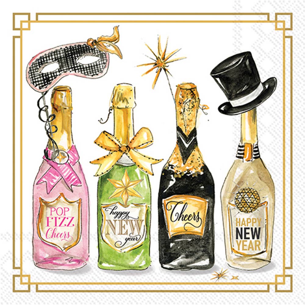 Paper Cocktail Napkins Pk/20 New Years Bottles Christmas