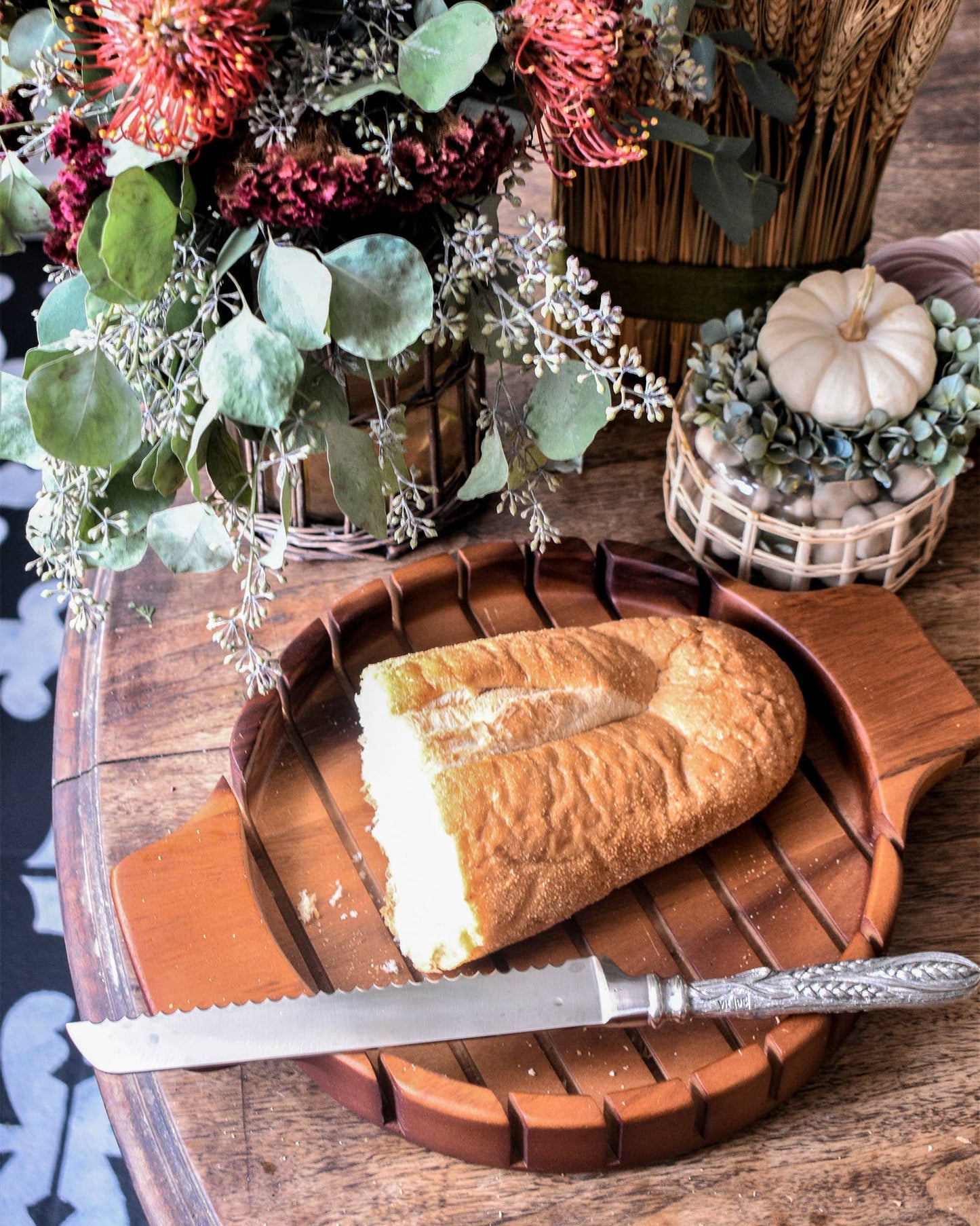 Round Bread Board with Pewter Wheat Knife