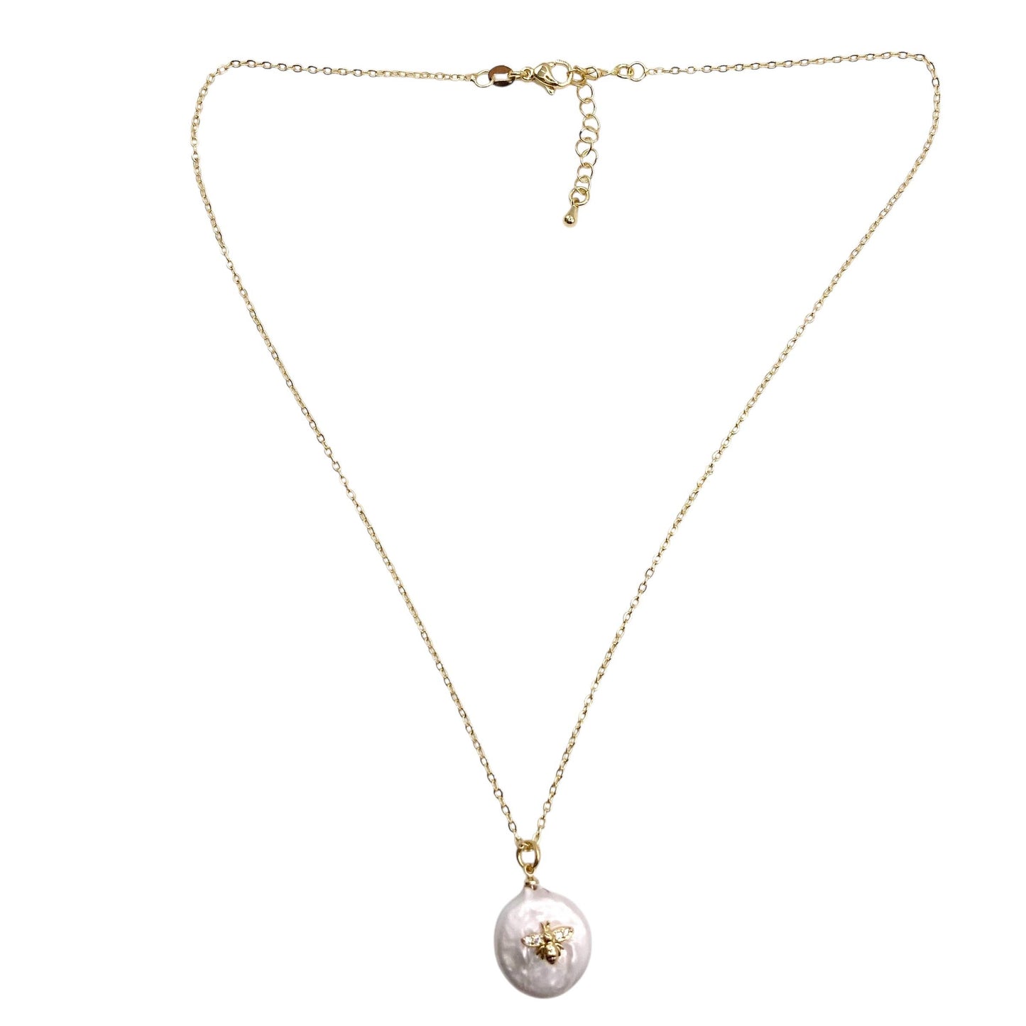 VB&CO Designs Joyería artesanal - Collar de abeja, joyería delicada, collar de perlas doradas