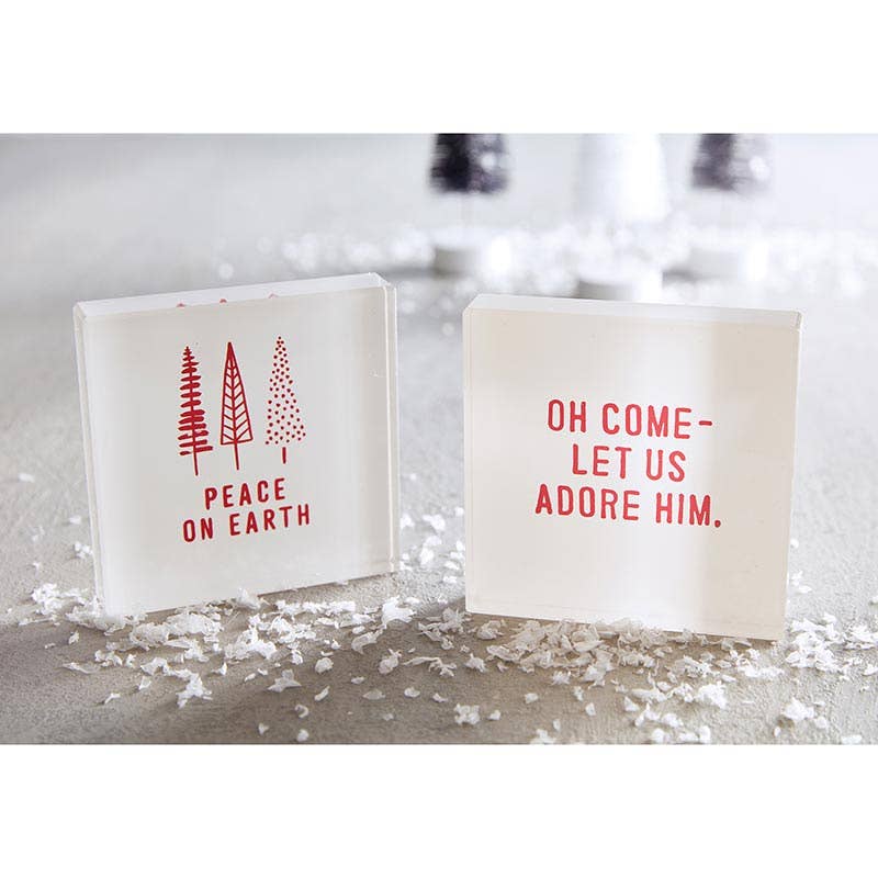 4" Peace On Earth Sq Lucite Block