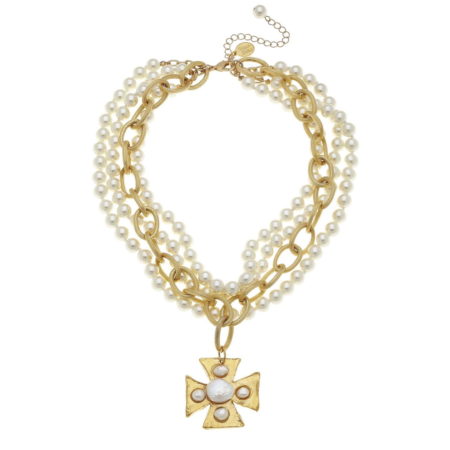 Susan Shaw - Multi Strand Cross Pearl Necklace