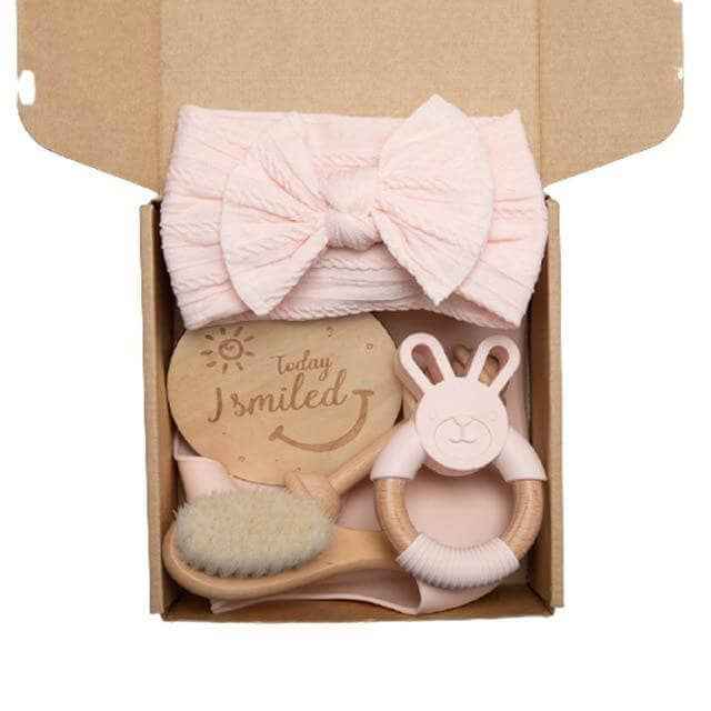Baby Silicone Bibs Headband Brush Gift Set: Brown